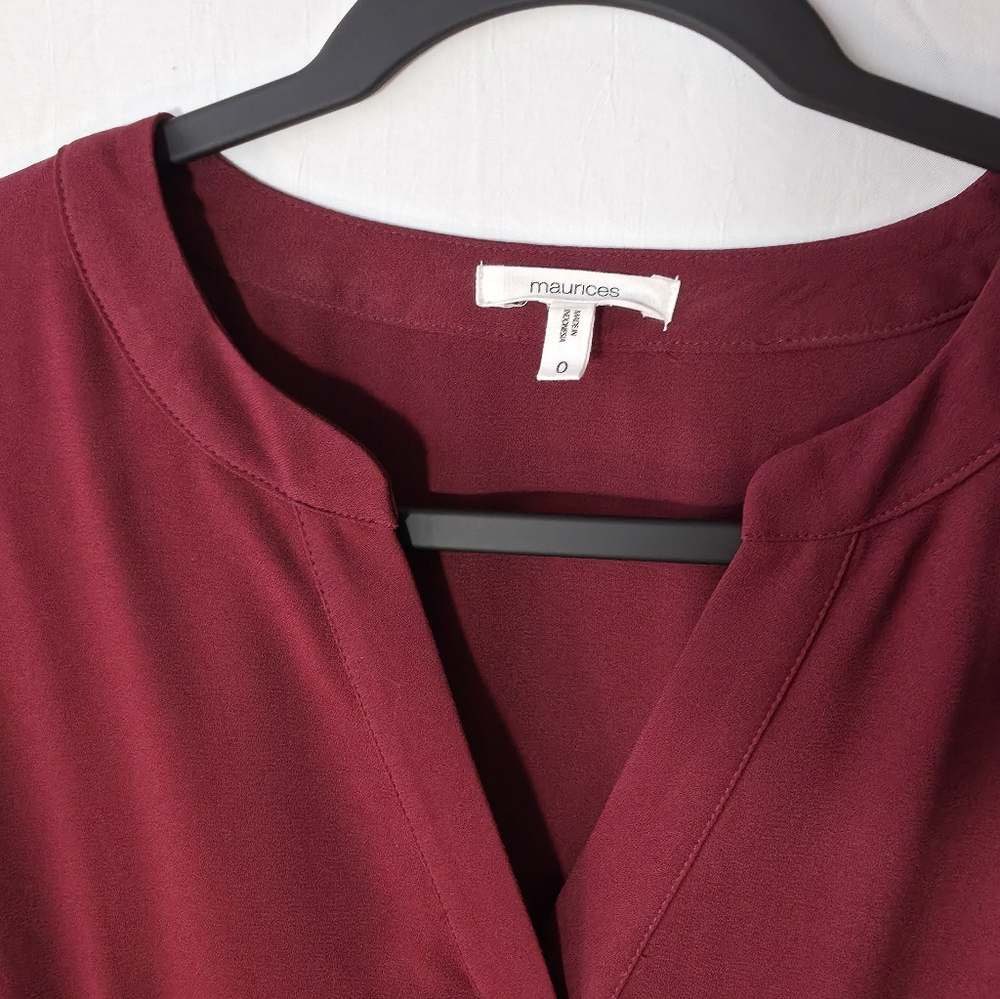 Maurices Maroon Bell Sleeve Dress V-Neck Tie Waist Boho Cottagecore O Plus - Picture 3 of 10